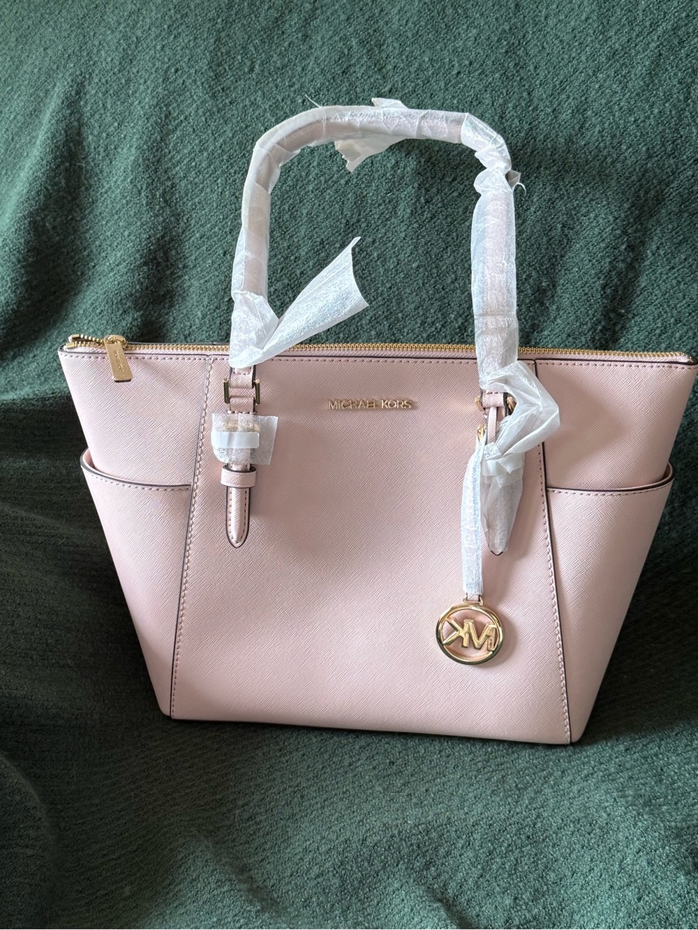 Michael Kors Blush Saffiano Leather Tote with Gold Logo Charm